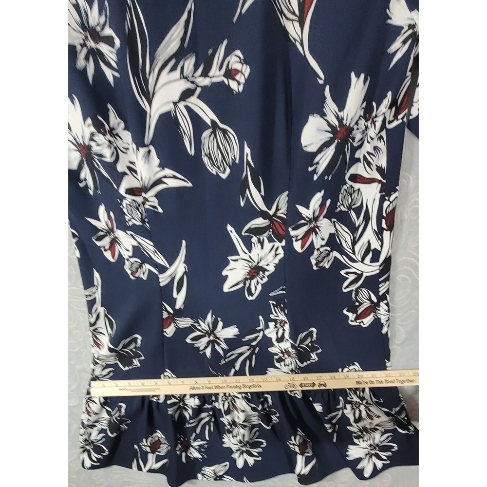 HALOGEN Women Size L Navy Blue Floral Crew Neck Long Sleeve Dress - Picture 7 of 11